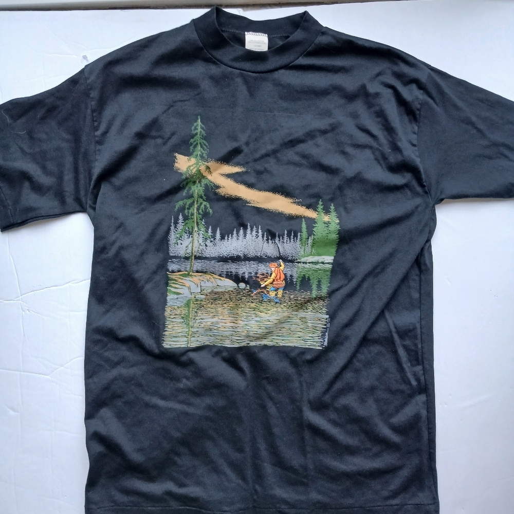 Black Graphic T-Shirt with Nature Scene